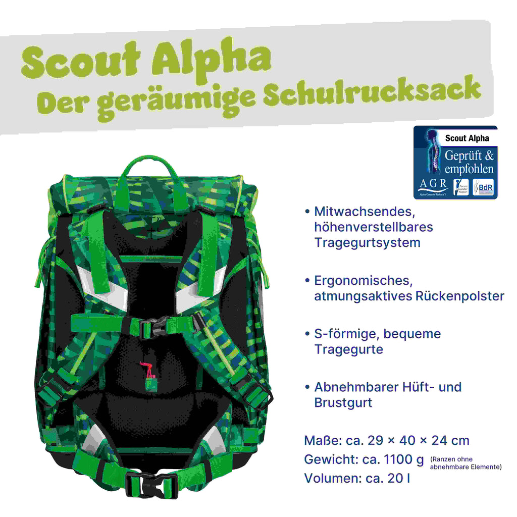 Scout Alpha Schulranzen-Set 4tlg. Danger Dino