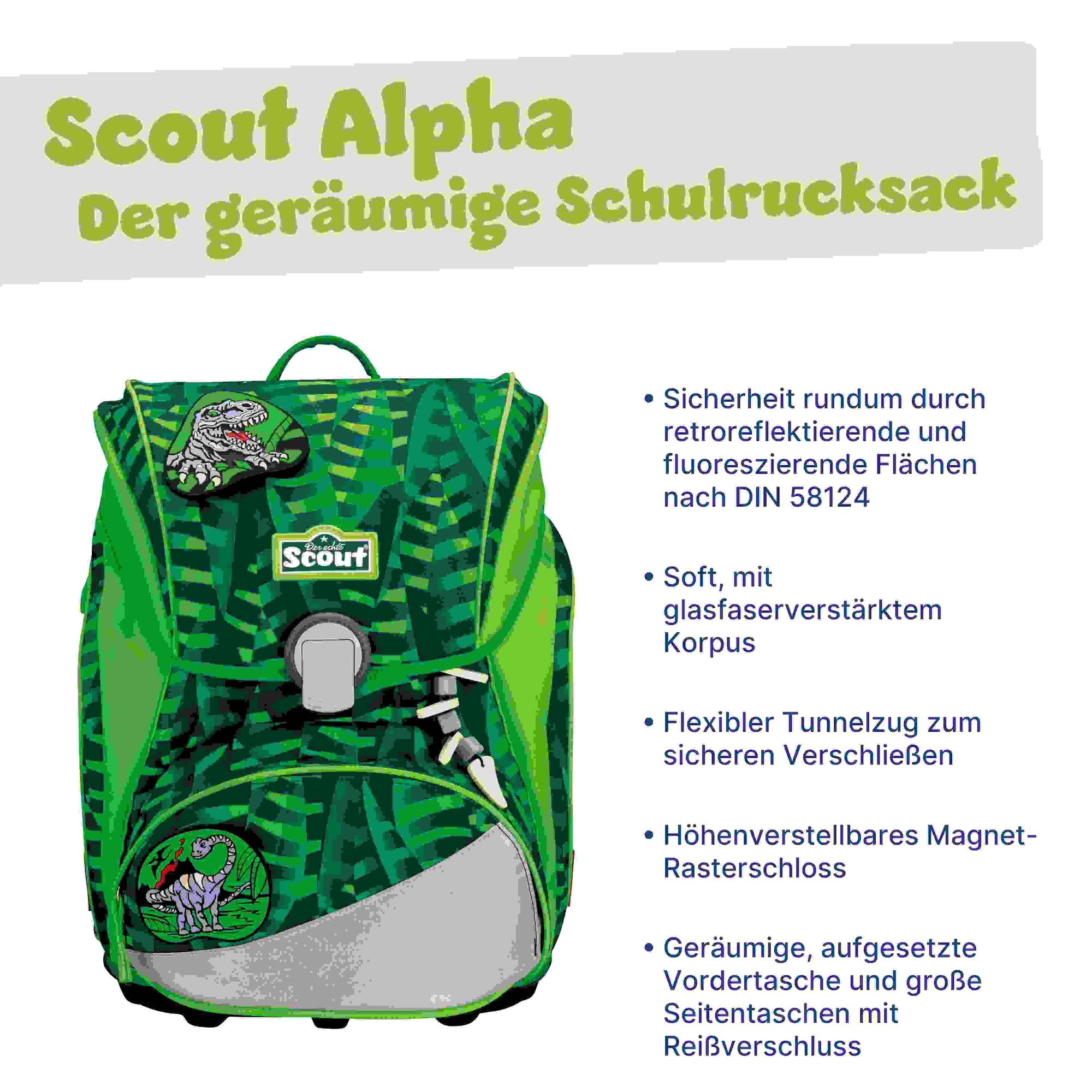 Scout Alpha Schulranzen-Set 4tlg. Danger Dino