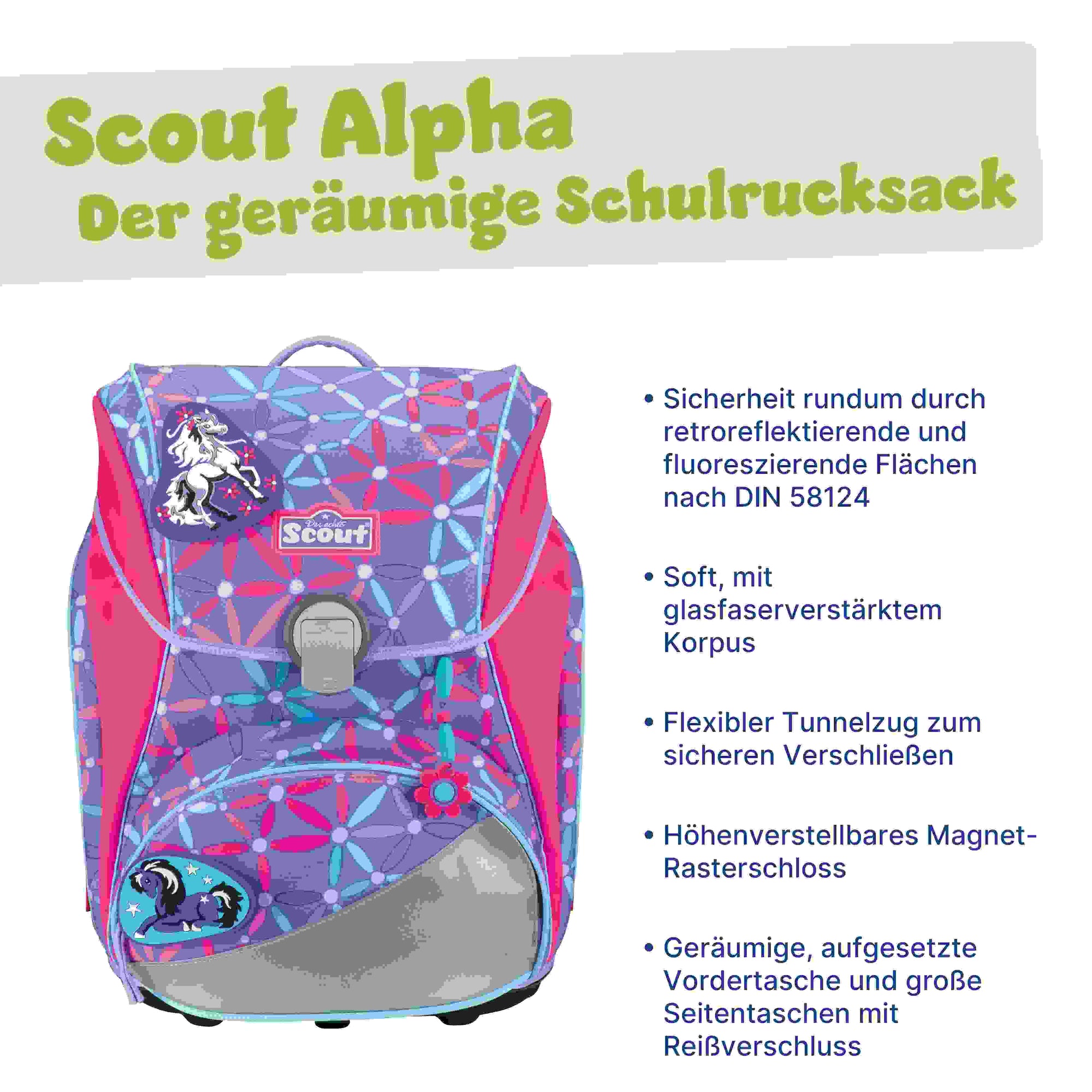 Scout Alpha Schulranzen-Set 4tlg. Pony Love