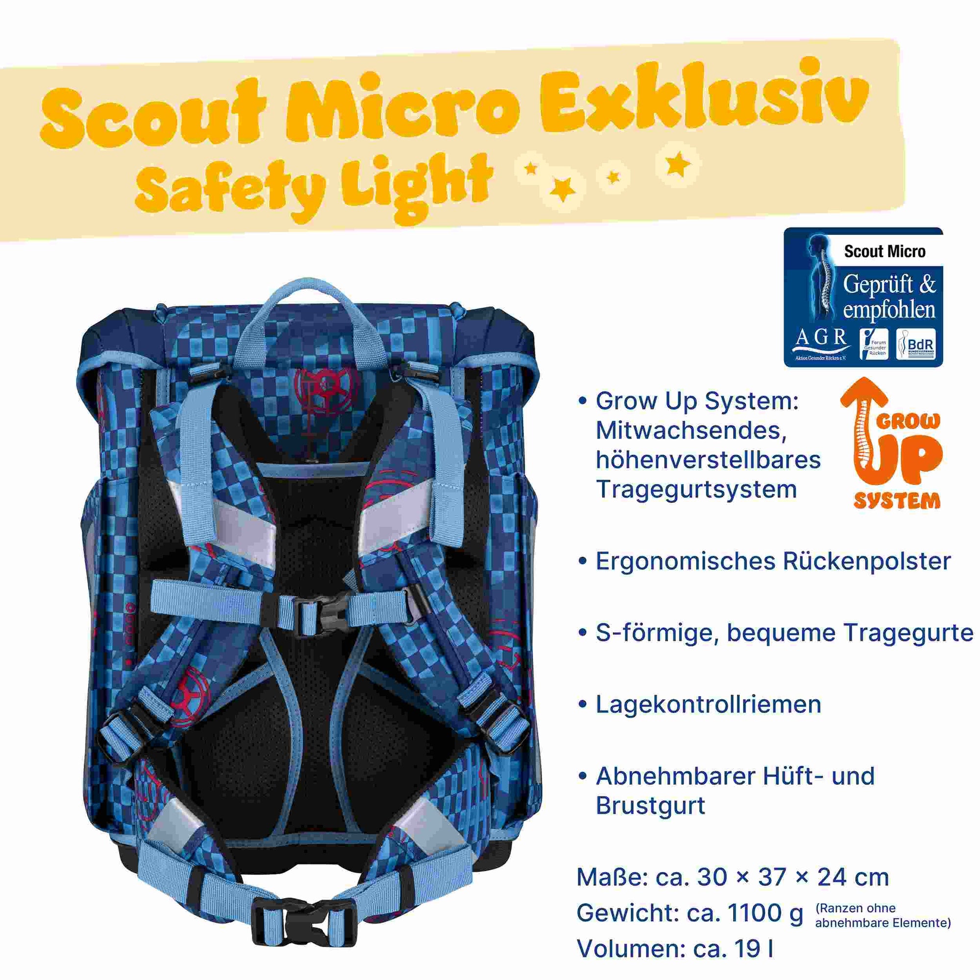 Scout Micro Schulranzen-Set 4tlg. Space Explorer Safety Light