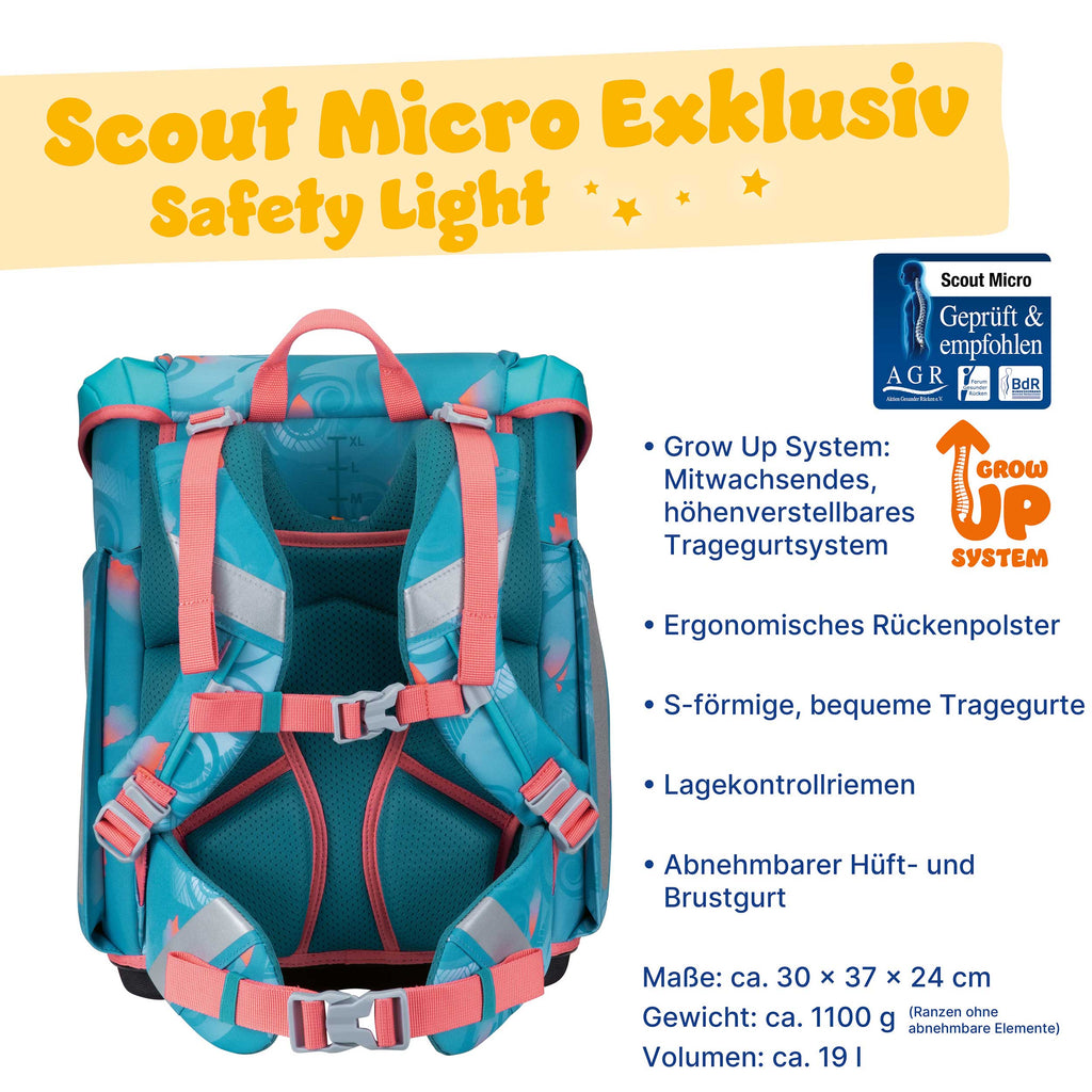 Scout Micro Schulranzen-Set 4tlg. Aloha Safety Light