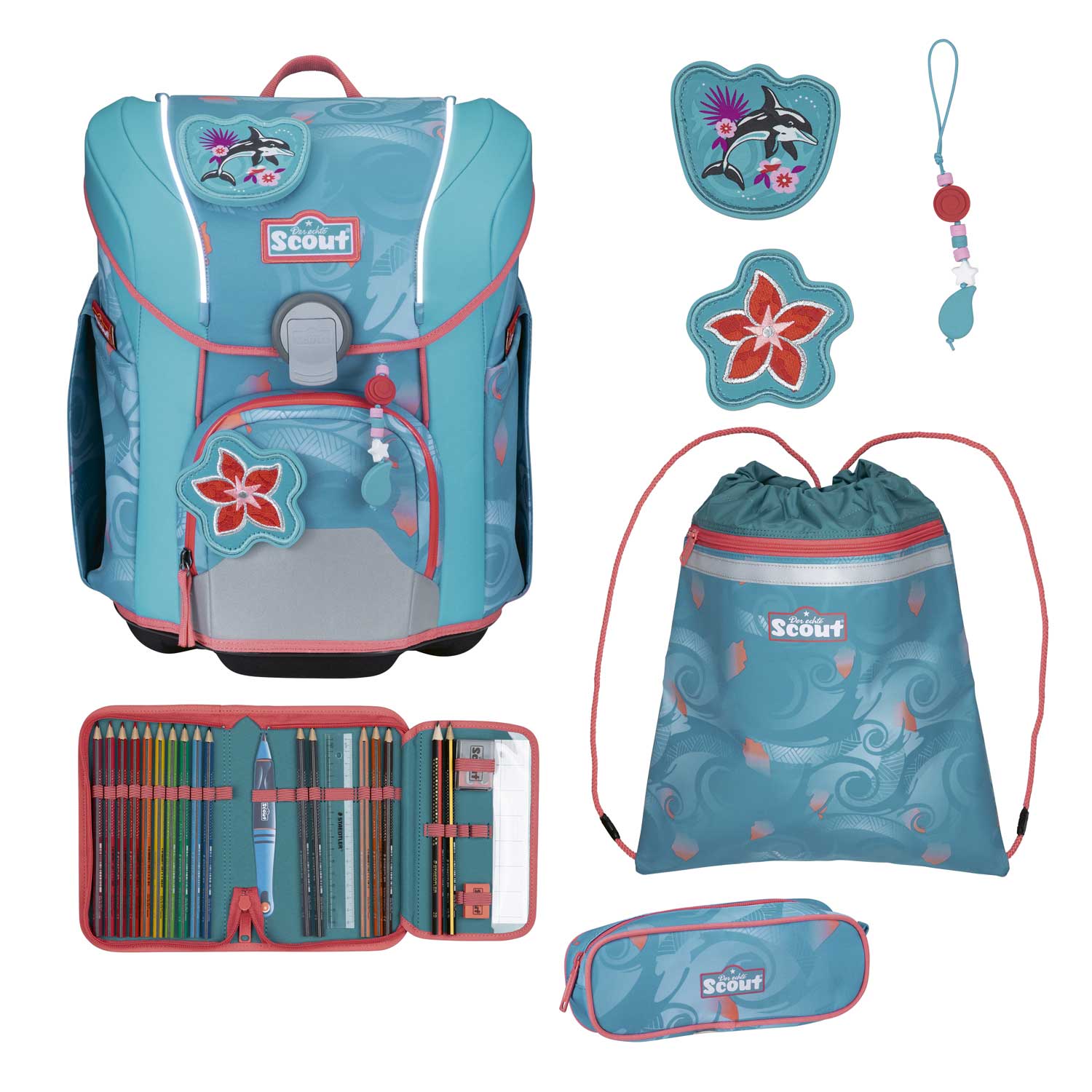 Scout Micro Schulranzen-Set 4tlg. Aloha Safety Light