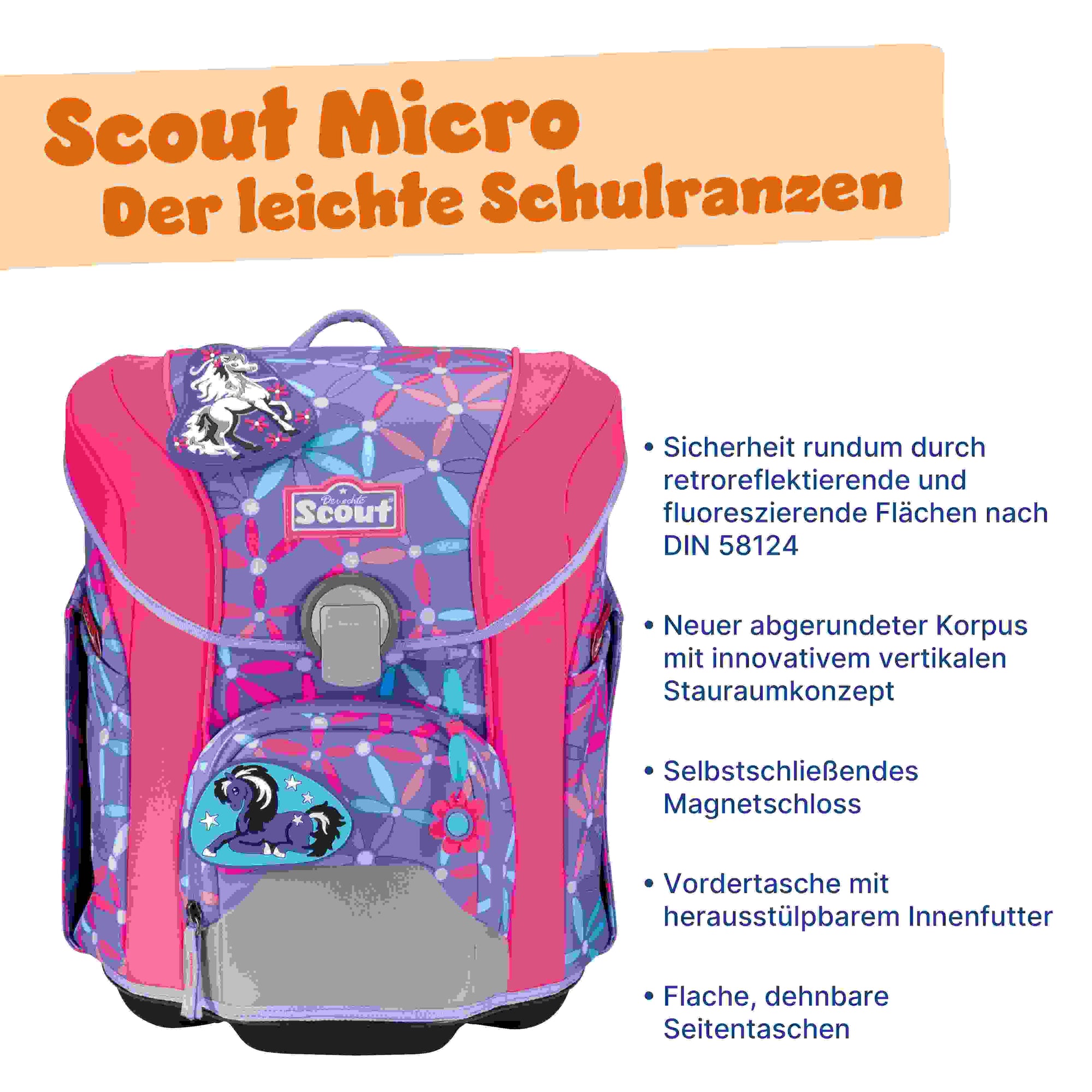 Scout Micro Schulranzen-Set 4tlg. Pony Love