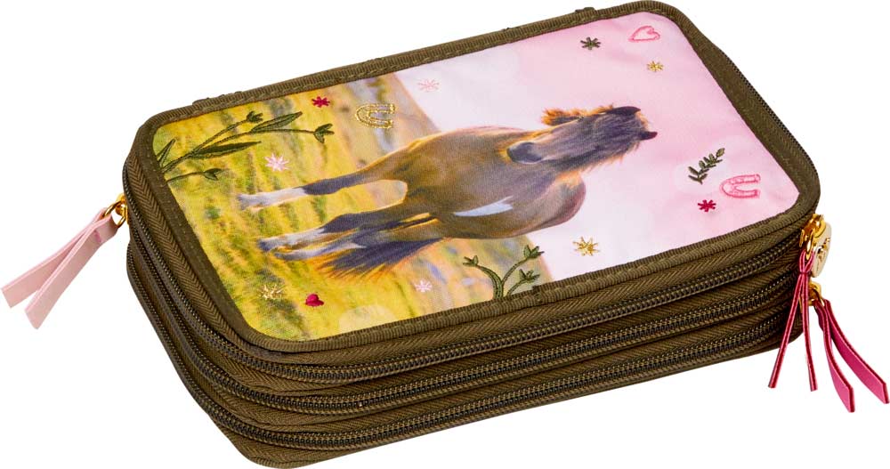 Spiegelburg Federmäppchen 3-fach Pferdefreunde Oliv