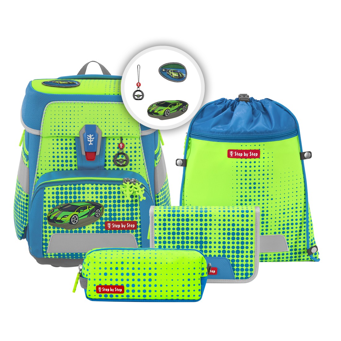 Step by Step Space NEON Schulranzenset 5tlg. Race Car Chuck