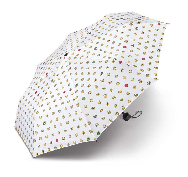 Regenschirm Taschenschirm Super Mini Essentials Emoticon Smiley in weiß mit Hülle