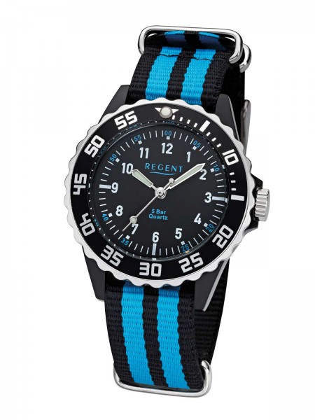 Regent Kinderuhr Blau/Schwarz gestreift F-1126