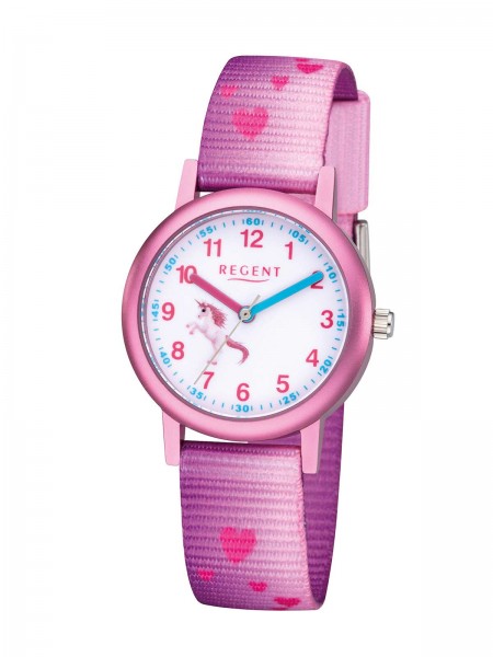 Regent Kinderuhr Einhorn &amp; Herzen mit rosa Uhrband F-1207