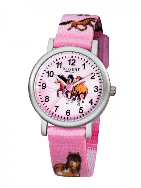 Regent Kinderuhr Pferde mit rosa Uhrband F-729