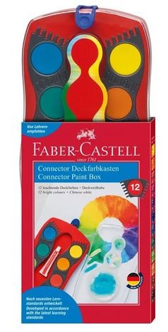 Faber-Castell Deckfarbkasten rot mit 12 Farben und Deckweiiß